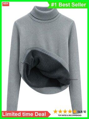 Womens Turtleneck Sweater Fleece Lined Sherpa Thermal Long Sleeve Top